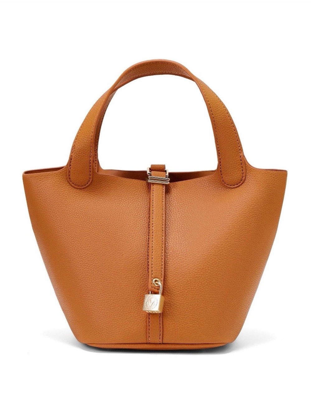 Valentino Orlandi Cognac Leather Tote with Gold Lock